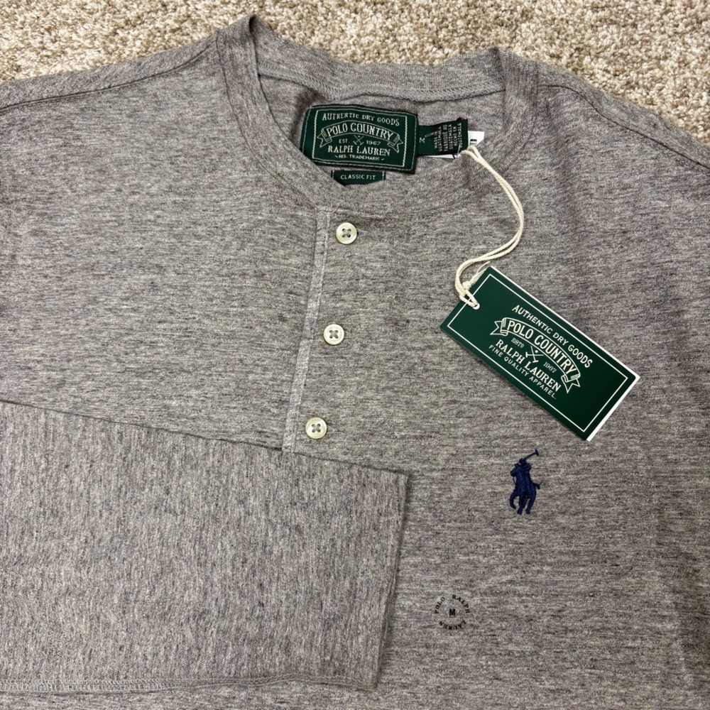 NEW Polo Country Ralph Lauren Mens Medium Slub Jersey Henley Shirt Classic Gray